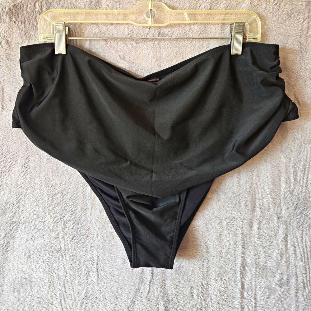 Black Ruched High-Waisted Bikini Bottom 4XL Plus Ruched Solid Stretch Polyester